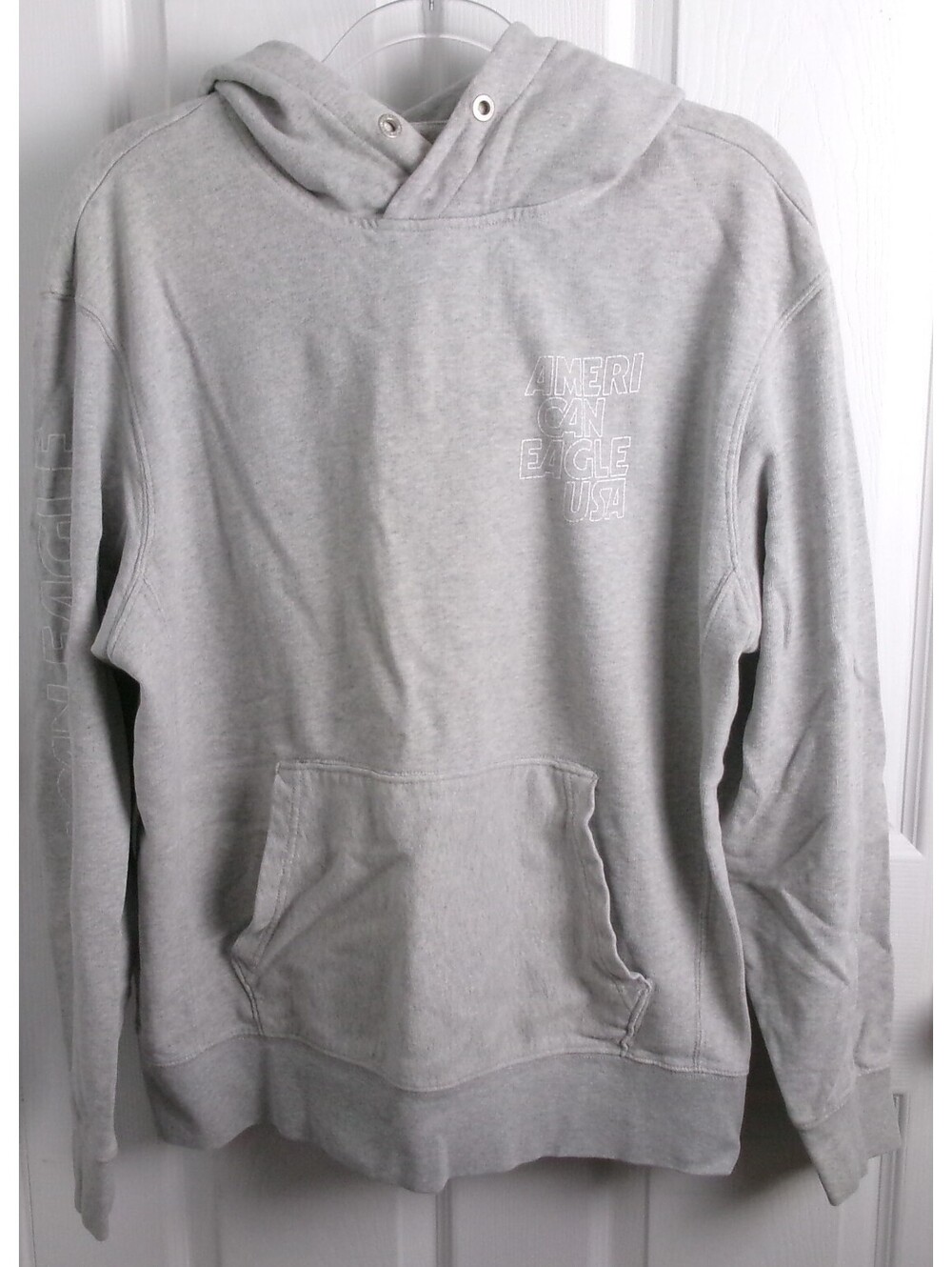 American Eagle Outfitters Mens Large Gray Logo Sleeve Pullover Hoodie Cotton